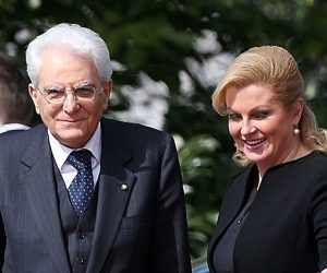 23.04.2015., Zagreb - Predsjednica Republike Hrvatske Kolinda Grabar-Kitarovic sastala se s predsjednikom Talijanske Republike Sergiom Mattarellom u Uredu Predsjednice na Pantovcaku. 
Photo: Goran Stanzl/PIXSELL