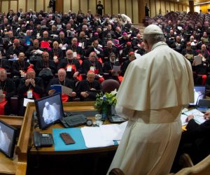epa07385153 A handout picture taken with a fish eye lens provided by the Vatican Media shows Pope Francis attending opening session of a global child protection summit for reflections on the sex abuse crisis within the Catholic Church, at the Vatican, 21 February 2019. The gathering of church leaders from around the globe is taking place amid intense scrutiny of the Catholic Church's record after new allegations of abuse and cover-up last year sparked a credibility crisis for the hierarchy.  EPA/VATICAN MEDIA HANDOUT  HANDOUT EDITORIAL USE ONLY/NO SALES