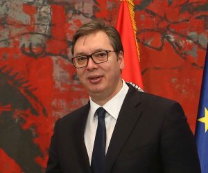 epa07327142 Slovenian President Borut Pahor (L) shakes hands with Serbian President Aleksandar Vucic (R) in Belgrade, Serbia, 28 January 2019. President Pahor is on an official state visit to Serbia.  EPA/ANDREJ CUKIC