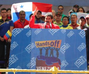 epa07391278 Venezuelan President Nicolas Maduro speaks to supporters, in Caracas, Venezuela, 23 February 2019.  EPA/Raúl Martínez
