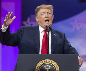 epa07409070 US President Donald J. Trump speaks at the 46th annual Conservative Political Action Conference (CPAC) at the Gaylord National Resort & Convention Center in National Harbor, Maryland, USA, 02 March 2019. Trump spoke on the final day of the four-day American Conservative Union's CPAC conference.  EPA/ERIK S. LESSER