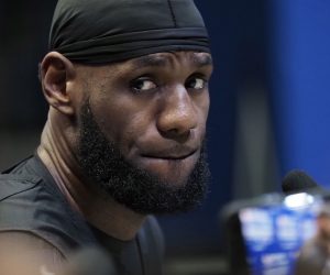 epa07375429 Los Angeles Lakers LeBron James listens to a question at Media Day during the All Star Weekend at the Bojangles' Coliseum in Charlotte, North Carolina, USA, 16 February 2019.  EPA/JOHN G. MABANGLO SHUTTERSTOCK OUT SHUTTERSTOCK OUT
