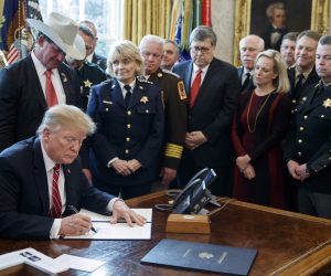 epa07440790 US President Donald J. Trump delivers remarks on the national security and humanitarian crisis on the southern border and vetoes the legislation that strikes down his national emergency declaration at the southern border a ceremony in the Oval Office of the White House in Washington, DC, USA, 15 March 2019. President Trump's veto, his first, sends the resolution back to Congress where it will require a 2/3 vote in each house to overturn.  EPA/SHAWN THEW