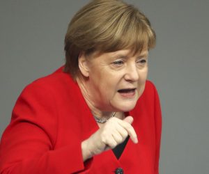 epa07452323 German Chancellor Angela Merkel speaks during a session of the German parliament 'Bundestag' in Berlin, Germany, 21 March 2019. Members of the Chancellor issue government declaration on the EU summit.  EPA/HAYOUNG JEON