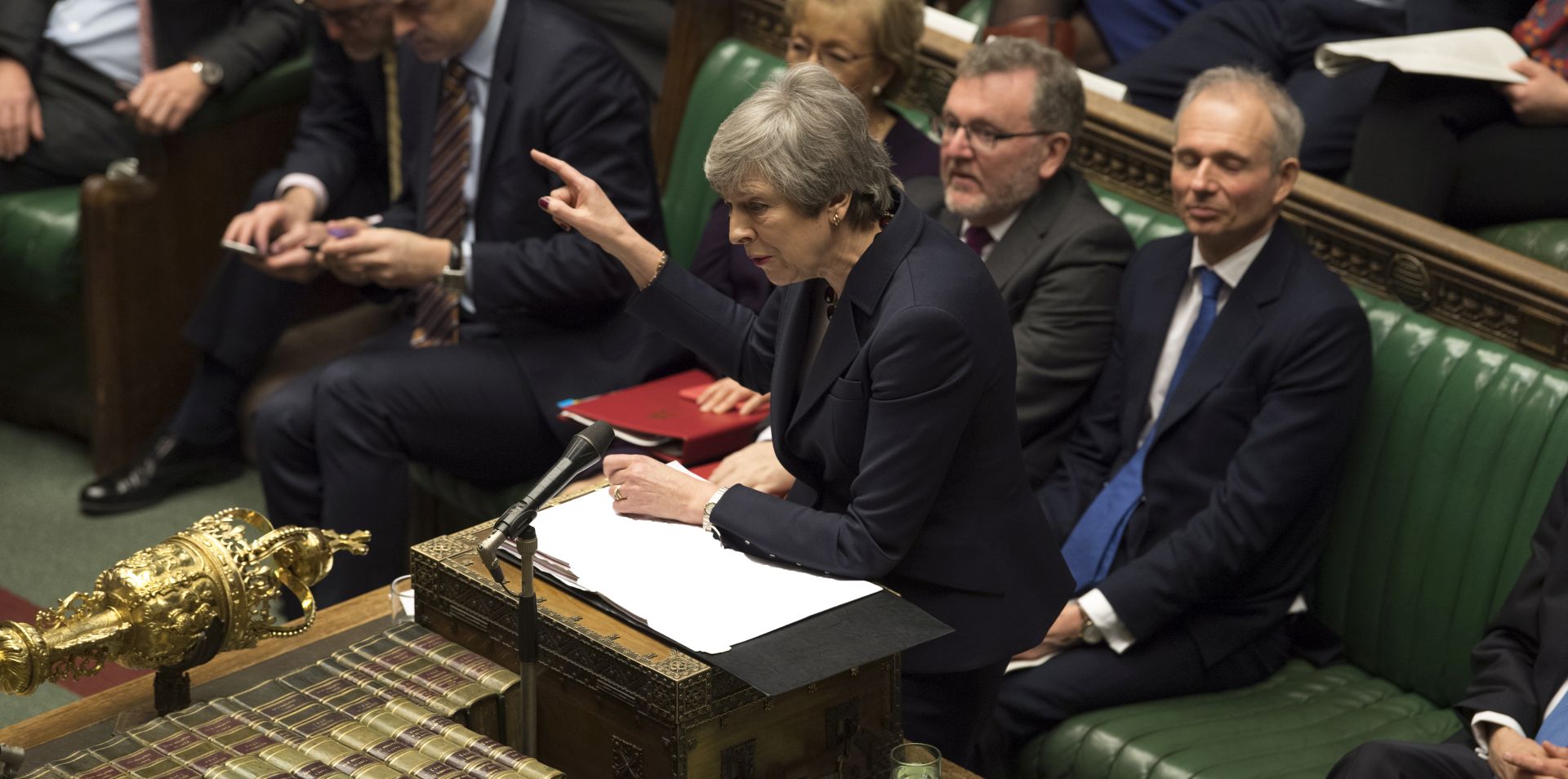 epa07467668 A handout photo made available by by the UK Parliament shows British Prime Minister Theresa May speaking in the British House of Commons at Westminster, London, Britain, 27 March 2019. The British Houses of Parliament are due to hold a number of indicative votes on the direction of Brexit later in the day to have a greater say in the direction of Brexit.  EPA/MARK DUFFY / UK PARLIAMENT HANDOUT MANDATORY CREDIT: UK PARLIAMENT HANDOUT EDITORIAL USE ONLY/NO SALES