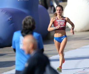14.10.2018., Zagreb - Na Trgu bana Josipa Jelacica startao je 27. Zagreb maraton, polumaraton i utrka gradjana. Pobjednici polumaratona 21 km, zene. Trece mjesto Bojana Bjeljac (CRO).
Photo: Davor Puklavec/PIXSELL
