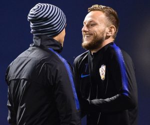 14.11.2018., Zagreb - Na stadionu Maksimir odrzan je trening hrvatske nogometne reprezentacije uoci sutrasnje utakmice Lige nacija protiv Spanjolske. Ivica Olic, Ivan Rakitic. Photo: Marko Prpic/PIXSELL