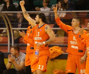 Split: KK Cedevita osvojila Kup Krešimira Ćosića 16.02.2019., Split-Finalna utakmica Kupa Kresimira Cosica izmedju KK Cedevita i KK Cibona. Veselje igraca Cedevite nakon postignutog kosa.
Photo:Ivo Cagalj/PIXSELL