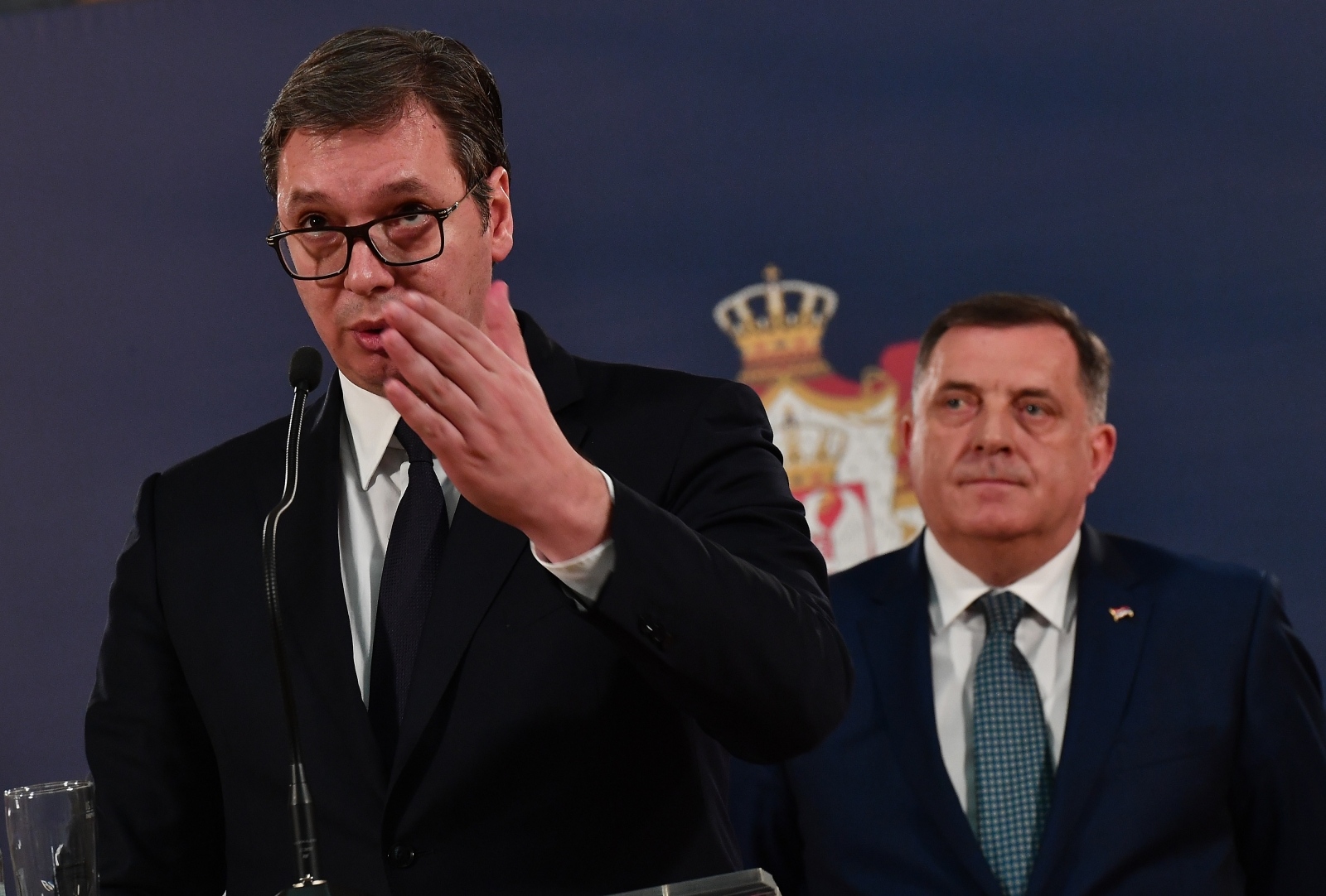 Beograd: Vučić i Dodik održali konferenciju za medije 19.03.2019., Beograd, Srbija - Predsjednik Srbije Aleksandar Vucic i predsjedavajuci Predsjednistva BiH Milorad Dodik odrzali su konferenciju za medije nakon sastanka. Photo: Srdjan Ilic/PIXSELL