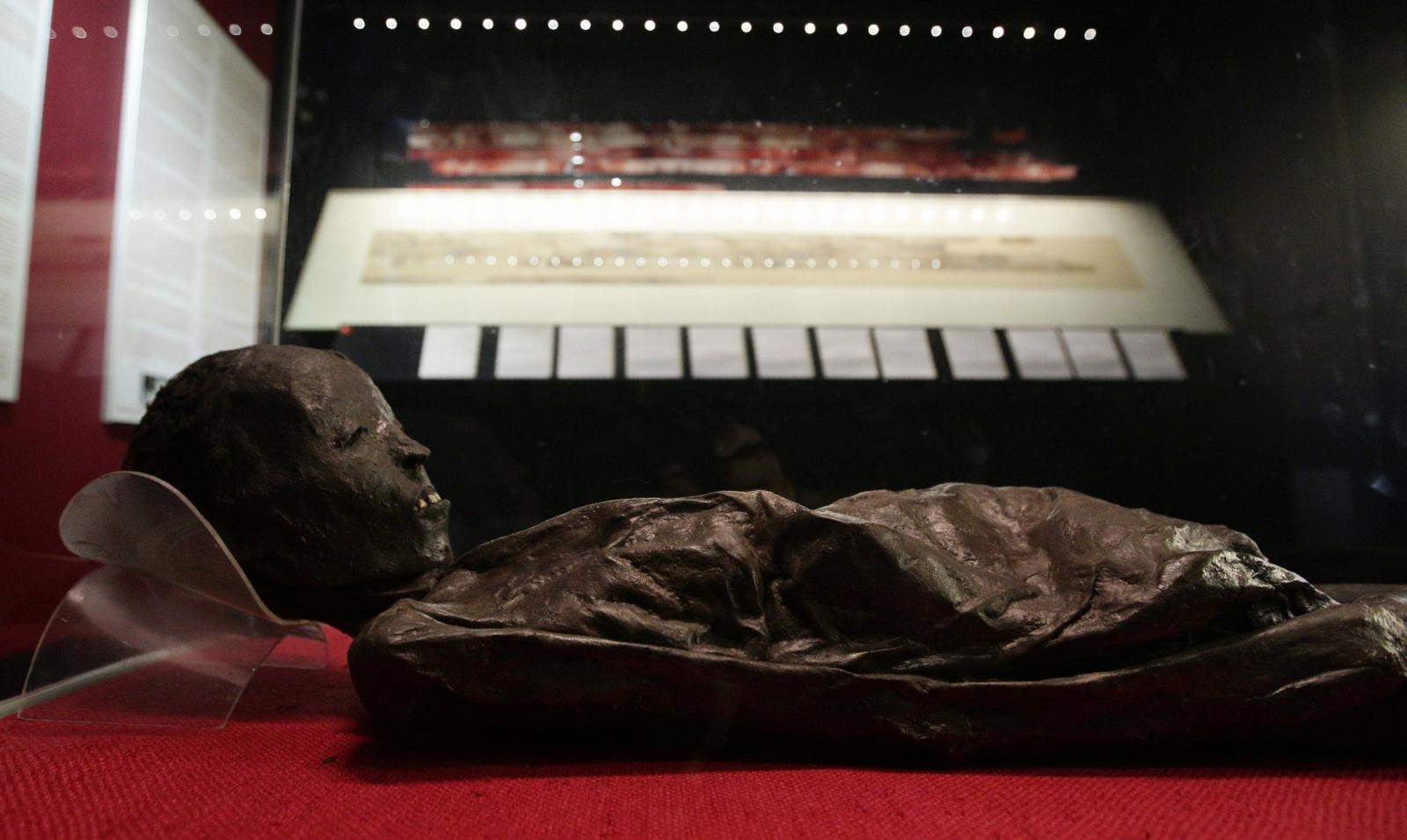 26.09.2014., Arheoloski muzej, Zagreb - Zagrebacka lanena knjiga. Knjiga je napravljena od lana kojim je bila omotana mumija. Lanena knjiga datira iz vremena 300 godina prije Krista. Photo: Zeljko Lukunic/PIXSELL