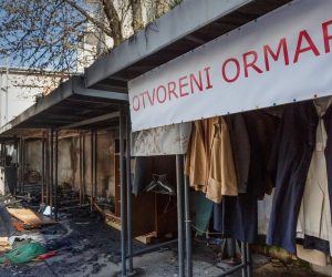 28.03.2019., Zagreb - U Marticevoj 71, u dvoristu pored caffe bara Bolero, nepoznata osoba sinoc je polila benzinom i zapalila skladiste odjece i obuce udruge Otvoreni ormar, za gradjane slabog imovinskog statusa. Photo: Tomislav Miletic/PIXSELL