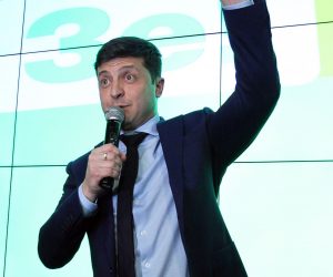 epa07477157 Ukrainian showman and comedian, and Presidential candidate Volodymyr Zelenskiy speaks at his headquarters following a presidential elections in Kiev, Ukraine, 31 March 2019. According to initial exit polls, Volodymyr Zelensky won the first round of the Ukraine presidential election with 30.4 percent of votes. Ukrainian President Petro Poroshenko is second with 17.8 percent of votes. If no candidate will receive more than half of the votes, the run-off elections will be held on 21 April 2019.  EPA/STEPAN FRANKO
