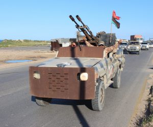 epa07489300 Vehicles and militants, reportedly from the Misrata militia, gathering to join Tripoli forces, in Tripoli, Libya, 06 April 2019. According to reports, commander of the Libyan National Army (LNA) Khalifa Haftar ordered Libyan forces loyal to him to take the capital Tripoli, held by a UN-backed unity government, sparking fears of further escalation in the country.  c