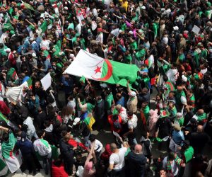 epa07501548 Algerians shout slogans during a protest against interim President Abdelkader Bensalah, in Algiers, Algeria, 12 April 2019. Media reports state that Abdelkader Bensalah has said that Algeria will hold presidential elections on 04 July 2019.  EPA/MOHAMED MESSARA