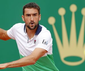 epa07510000 Marin Cilic of Croatia in action during his second round match against Guidi Pella of Argentina at the Monte-Carlo Rolex Masters tournament in Roquebrune Cap Martin, France, 16 April 2019.  EPA/SEBASTIEN NOGIER