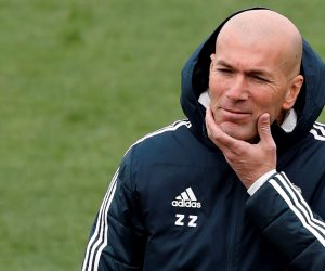 epa07517099 Real Madrid's head coach, Zinedine Zidane, attends the team's training session at Valdebebas sports city in Madrid, Spain, 20 April 2019. Real Madrid will be facing Athletic de Bilbao 21 April 2019 in a Spanish LaLiga match.  EPA/Chema Moya