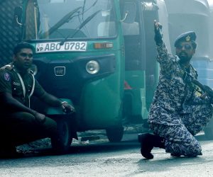 epa07521277 Security personal react as a device was detonated in a controled explosion in a van near the St Anthony's Church  Kochchikade in Colombo, Sri Lanka, 22 April 2019.  According to news reports, at least 290 people have been killed and over 500 were injured on 21 April 2019 in a series of blasts during Easter Sunday service at churches and hotels across Colombo.   EPA/M.A. PUSHPA KUMARA