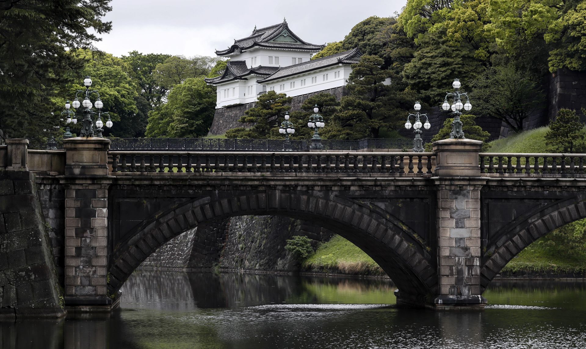 epa07537234 A view of the Double Bridges or Nijubashi at the Imperial Palace, where Japan's Emperor Akihito is attending ritual ceremonies to abdicate, in Tokyo, Japan, 30 April 2019. Emperor Akihito, 85, is the first Japanese emperor to abdicate the throne in the modern era. His successor is his eldest son, who will be crowned emperor on 01 May, which will mark the beginning of the Reiwa period. He is expected to formally ascend to the throne during an enthronement ceremony in October 2019.  EPA/KIMIMASA MAYAMA
