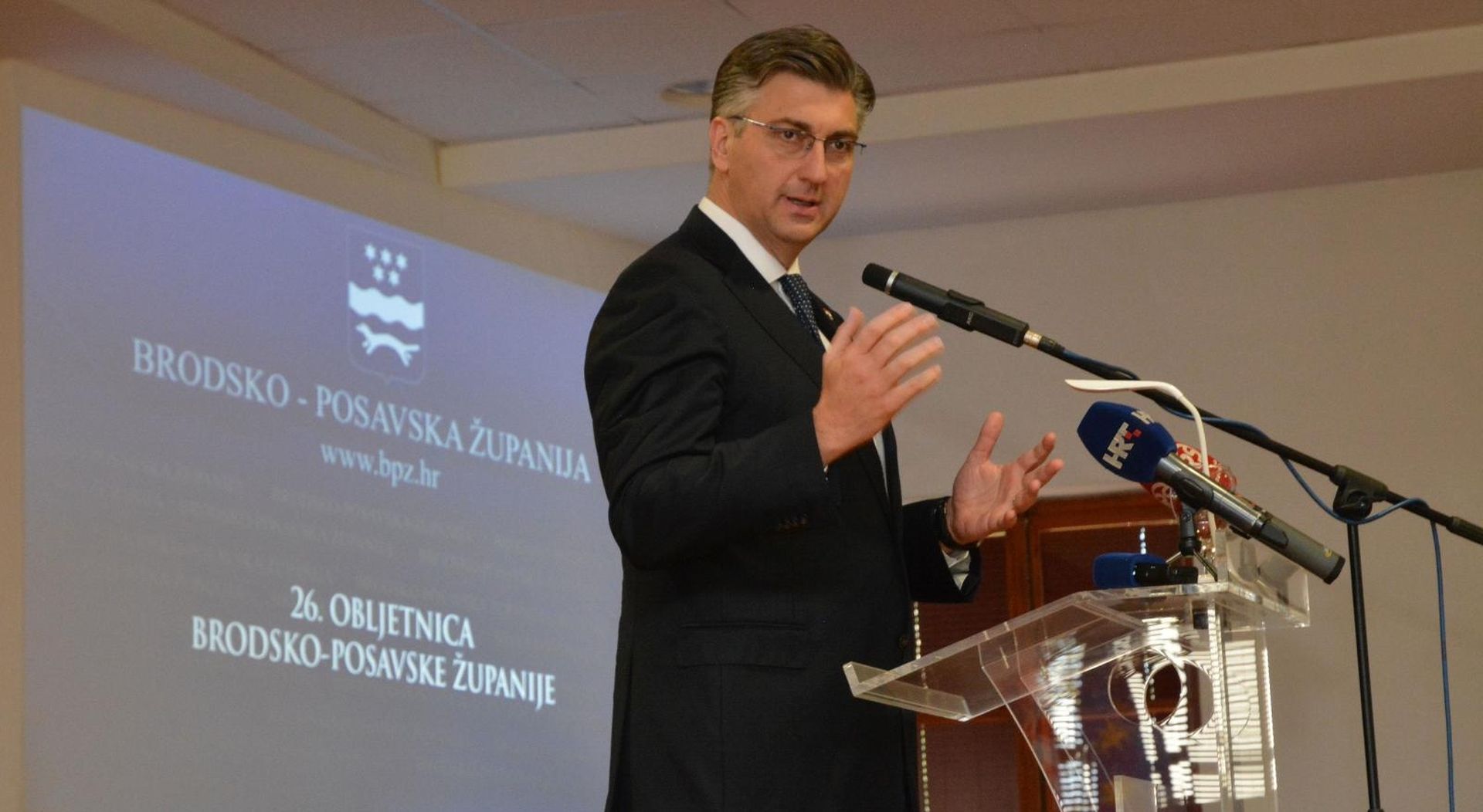 16.04.2019., Glazbena skola, Slavonski Brod - Svecanosti obiljezavanja Dana Brodsko-posavske zupanije. 
Svecana sjednica Zupanijske skupstine. Andrej Plenkovic. 
Photo: Ivica Galovic/PIXSELL