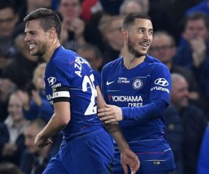 epa07492837 Chelsea's Eden Hazard (R) celebrates after scoring during the English Premier League soccer match between Chelsea and West Ham United at Stamford Bridge Stadium, London, Britain, 08 April 2019.  EPA/WILL OLIVER EDITORIAL USE ONLY. No use with unauthorized audio, video, data, fixture lists, club/league logos or 'live' services. Online in-match use limited to 120 images, no video emulation. No use in betting, games or single club/league/player publications