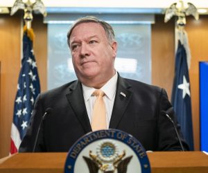 epa07521375 US Secretary of State Mike Pompeo announces the State Department will not renew sanction waivers for countries importing Iranian oil at the State Department in Washington, DC, USA, 22 April 2019. The increased pressure on Iran comes nearly one year after the Trump administration withdrew from the Iran Nuclear Deal. Pompeo also spoke briefly on the terrorist bombings in Sri Lanka.  EPA/JIM LO SCALZO
