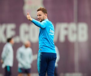 epa07521670 FC Barcelona's midfielder Ivan Rakitic attends a training session at Joan Gamper sport complex in Barcelona, Spain, 22 April 2019, on the eve of their Spanish LaLiga soccer match against Deportivo Alaves.  EPA/Alejandro Garcia