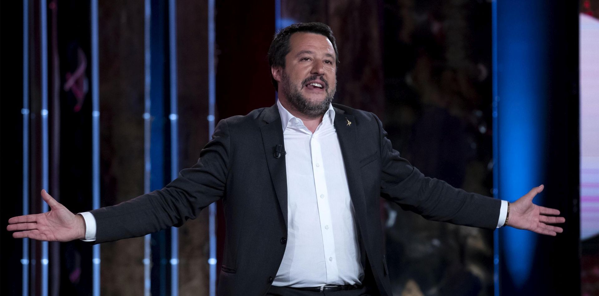 epa07537018 Italian Deputy Premier and Interior Minister, Matteo Salvini, attends the Raidue Italian program 'Povera Patria' in Rome, Italy, 29 April 2019.  EPA/MASSIMO PERCOSSI