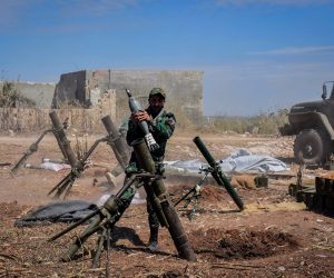 epa07563357 A handout photo made available by the Syrian Arab News Agency (SANA), shows a Syrian army soldier prepares to target terrorists' area, during an operation to liberate the village of Kafar Naboudeh, in Hama, Syria, 11 May 2019. According to SANA, the liberation of the town was achieved following precise and accurate operations targeting the terrorists' positions in the town, paving the way for expanding the secure area in Hama's northern countryside to include al-Bana, al-Arima, Tel Othman, Qalaat al-Madiq, and Bab al-Taqa.  EPA/SANA HANDOUT  HANDOUT EDITORIAL USE ONLY/NO SALES