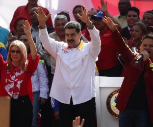 epa07587942 President of Venezuela Nicolas Maduro (C) and the first lady Cilia Flores (C-L) participate in an act of government to celebrate the first anniversary of the elections in Venezuela, of which Maduro proclaimed himself the winner, and that have not been recognized by the international community due to alleged irregularities, in Caracas, Venezuela, 20 May 2019.  EPA/Rayner Pena