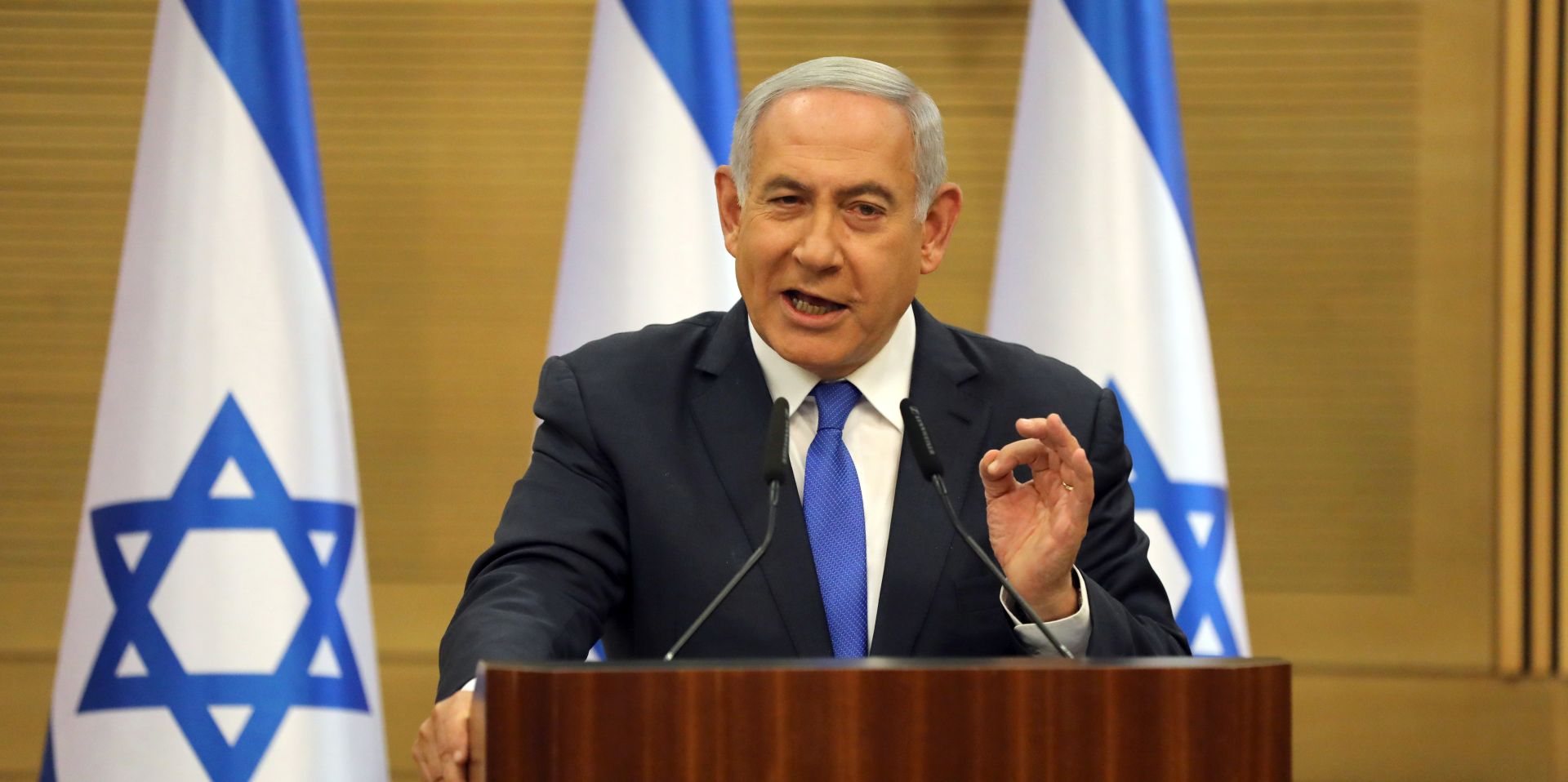 epa07606466 Israeli Prime Minister Benjamin Netanyahu delivers a media statement in the Knesset (Israeli parliament) in Jerusalem, 27 May 2019. According to local reports, coalition negotiations between Israeli Prime Minister Netanyahu's Likud party and Lieberman's party did not succeed as a 29 May deadline is looming to form a government.  EPA/ABIR SULTAN