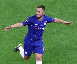 epa07611226 Eden Hazard of Chelsea celebrates scoring the 4-1 goal during the UEFA Europa League soccer final between Chelsea FC and Arsenal FC at the Olympic Stadium in Baku, Azerbaijan, 30 May 2019.  EPA/ZURAB KURTSIKIDZE