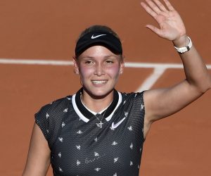 epa07615737 Donna Vekic of Croatia reacts after winning against  Belinda Bencic of Switzerland their women’s third round match during the French Open tennis tournament at Roland Garros in Paris, France, 31 May 2019.  EPA/JULIEN DE ROSA