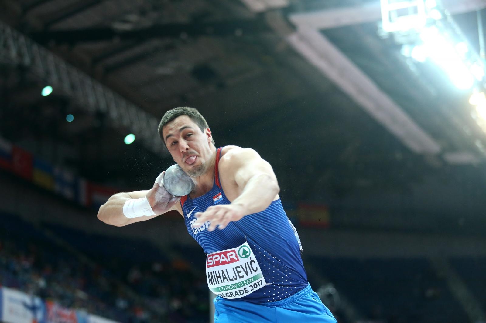 04.03.2017., Beograd - Kombank Arena, 34. Europsko atletsko prvenstvo u dvorani. Kvalifikacije, bacanje kugle - muskarci. Filip Mihaljevic.
Photo: Sanjin Strukic/PIXSELL
