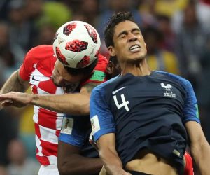 15.07.2018., stadion Luznjiki, Moskva, Rusija - Svjetsko nogometno prvenstvo 2018., finale, Francuska - Hrvatska. Dejan Lovren, Raphael Varane  Photo: Igor Kralj/PIXSELL