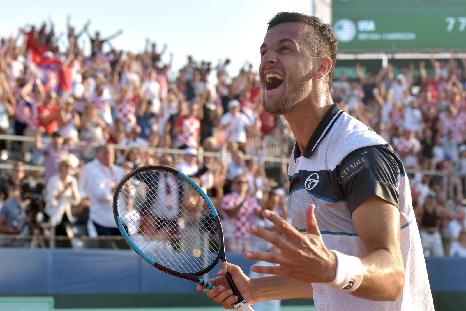15.09.2018., Zadar -   Polufinalni susret Davis Cupa izmedju Hrvatske i SAD-a. Teniski mec parova Mate Pavic/Ivan Dodig - Mike Bryan/Ryan Harrison. Mate Pavic u 24 sata osvojio je dva Grand Slama na Australian Openu. U muskim parovima slavio je s austrijancem Oliverom Marachom, a u mjesovitim je slavio s kanadjankom Gabrielom Dabrowski.
Photo: Dino Stanin/PIXSELL