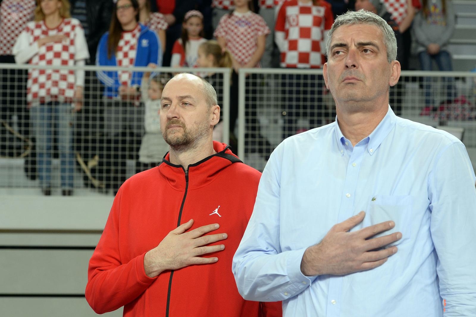 Druga kvalifikacijska utakmica za SP u košarci, Hrvatska - Poljska 22.02.2019., Arena Varazdin, Varazdin - Druga kvalifikacijska utakmica za Svjetsko kosarkasko prvenstvo u Kini 2019, 11. kolo, skupina J, Hrvatska - Poljska. Dino Radja, Stojko Vrankovic
Photo: Vjeran Zganec Rogulja/PIXSELL