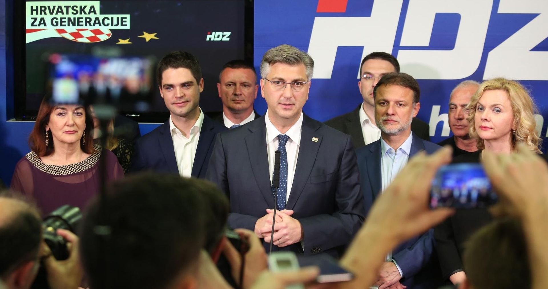 26.05.2019. , Zagreb -  Docek izbornih rezultata u sredisnjici HDZ-a na Trgu zrtava fasizma. Andrej Plenkovic. Photo: Marko Prpic/PIXSELL