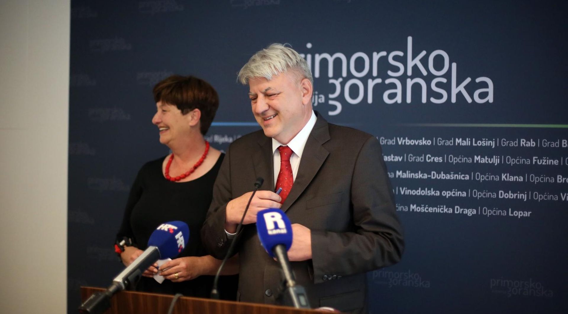27.05.2019., Rijeka - Konferencija za medije zupana Zlatka Komadine o izborima za Europski parlament, zamjenice Marine Medaric i procelnice Dragice Marac.

Photo: Goran Kovacic/PIXSELL