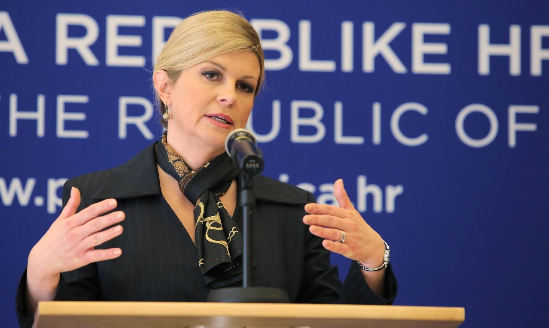Zagreb: Konferencija za medije Kolinde Grabar-Kitarović 29.03.2019., Zagreb - U uredu predsjednice na Pantovcaku, predsjednica Kolinda Grabar-Kitarovic sazvala je konferenciju za medije posvecenu vanjskopolitickim aktivnostima. 
Photo: Tomislav Miletic/PIXSELL