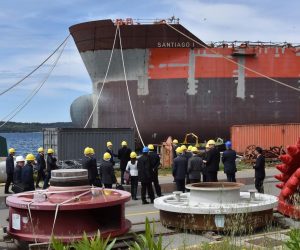30.04.2019., Pula - Nakon sastanka u upravnoj zgradi   predstavnici tvrtke China Shipbuilding Industry Corporationa (CSIC) obisli su  brodogradiliste Uljanik. 
Photo: Dusko Marusic /PIXSELL
