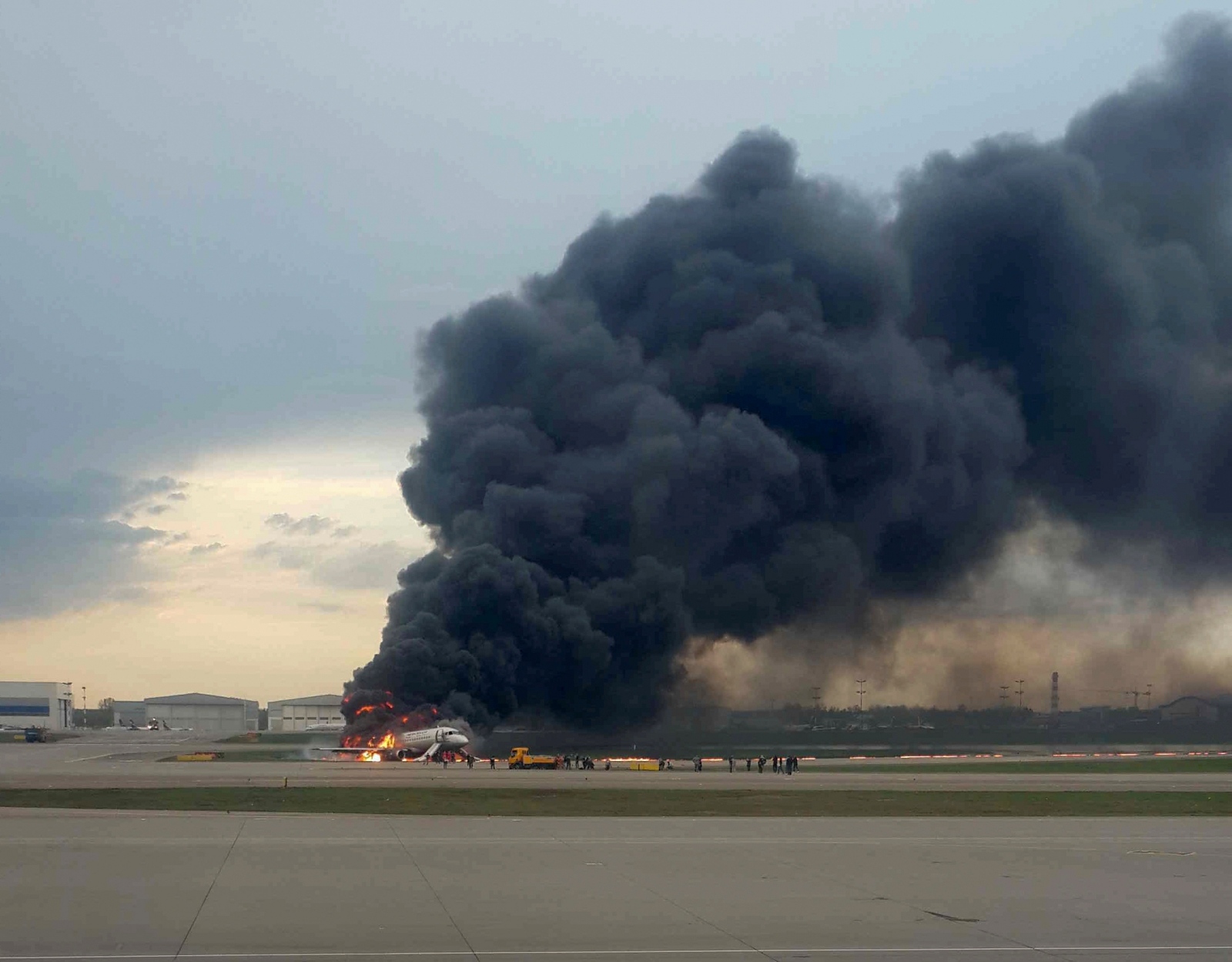 A passenger plane is seen on fire after an emergency landing at the Sheremetyevo Airport outside Moscow A passenger plane is seen on fire after an emergency landing at the Sheremetyevo Airport outside Moscow, Russia May 5, 2019.  REUTERS/Nadezhda Polomoshnova  NO RESALES. NO ARCHIVES     TPX IMAGES OF THE DAY STRINGER