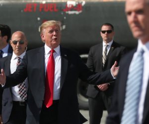 U.S. President Trump stops to admire the mountain scenery as he walks to greet U.S. service members upon his arrival aboard Air Force One during a refueling stop on his way to Japan at Joint Base Elmendorf, Alaska U.S. President Donald Trump stops to admire the mountain scenery as he walks to greet U.S. service members upon his arrival aboard Air Force One during a refueling stop on his way to Japan at Joint Base Elmendorf, Alaska, U.S. May 24, 2019. REUTERS/Jonathan Ernst JONATHAN ERNST