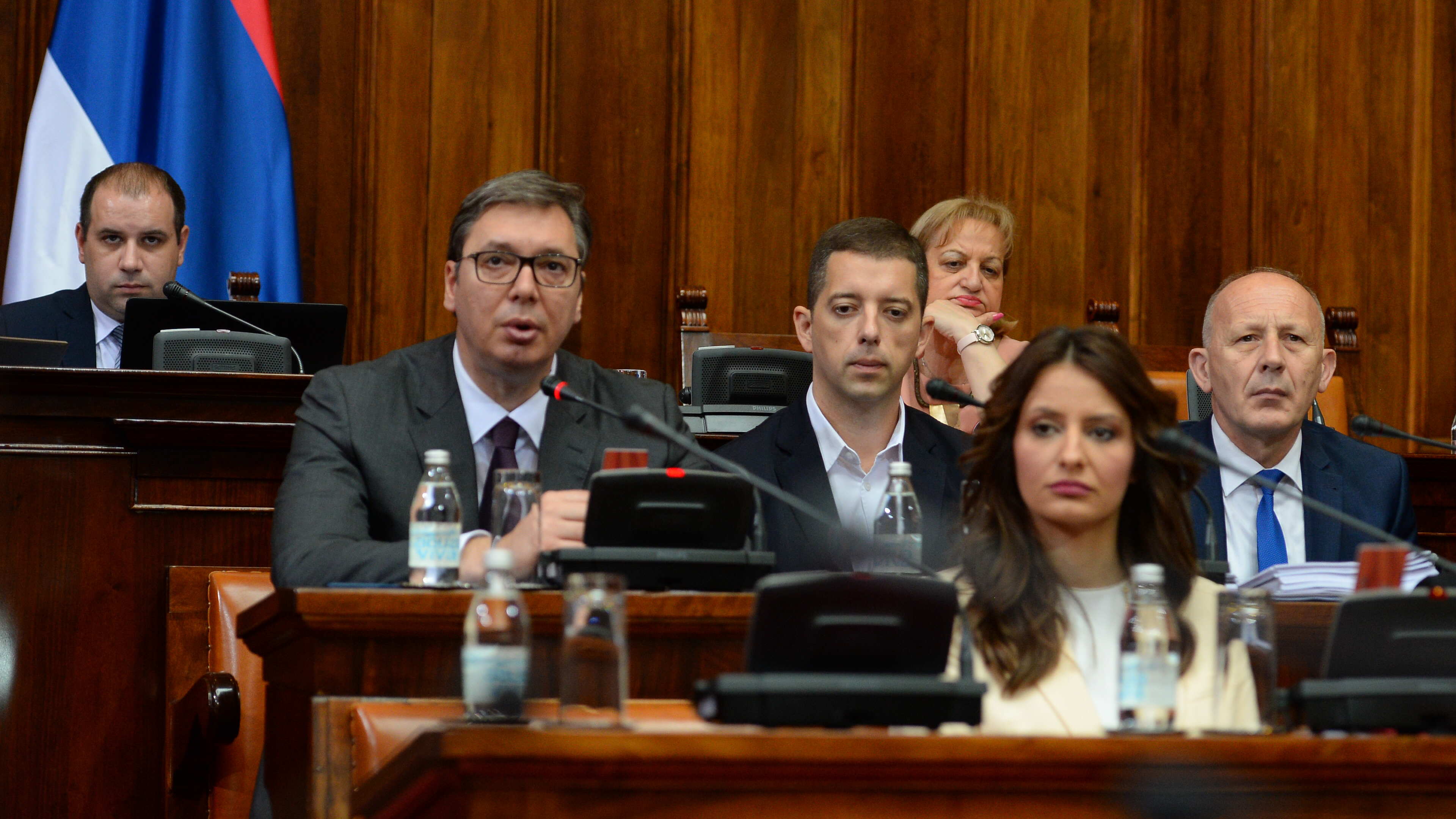 Beograd, 28.05.2019.  Srbijanski predsjednik Aleksandar Vuèiæ poruèio je u utorak da æe Vojska Srbije zatititi srpski narod na Kosovu ukoliko bude ugroen te je nazvao licemjernim poruke predstavnika NATO-a da je jutros zapoèeta akcija kosovske policije borba protiv korupcije i kriminala. foto HINA/ TANJUG/ Tanja VALIÆ/ bg/ ml