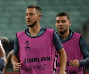 epa07608685 Chelsea's Eden Hazard (L) and Mateo Kovacic attend a training session at the Baku Olympic Stadium, Baku, Azerbaijan, 28 May 2019. Chelsea will play Arsenal in the UEFA Europa League final on 29 May.  EPA/MAXIM SHIPENKOV