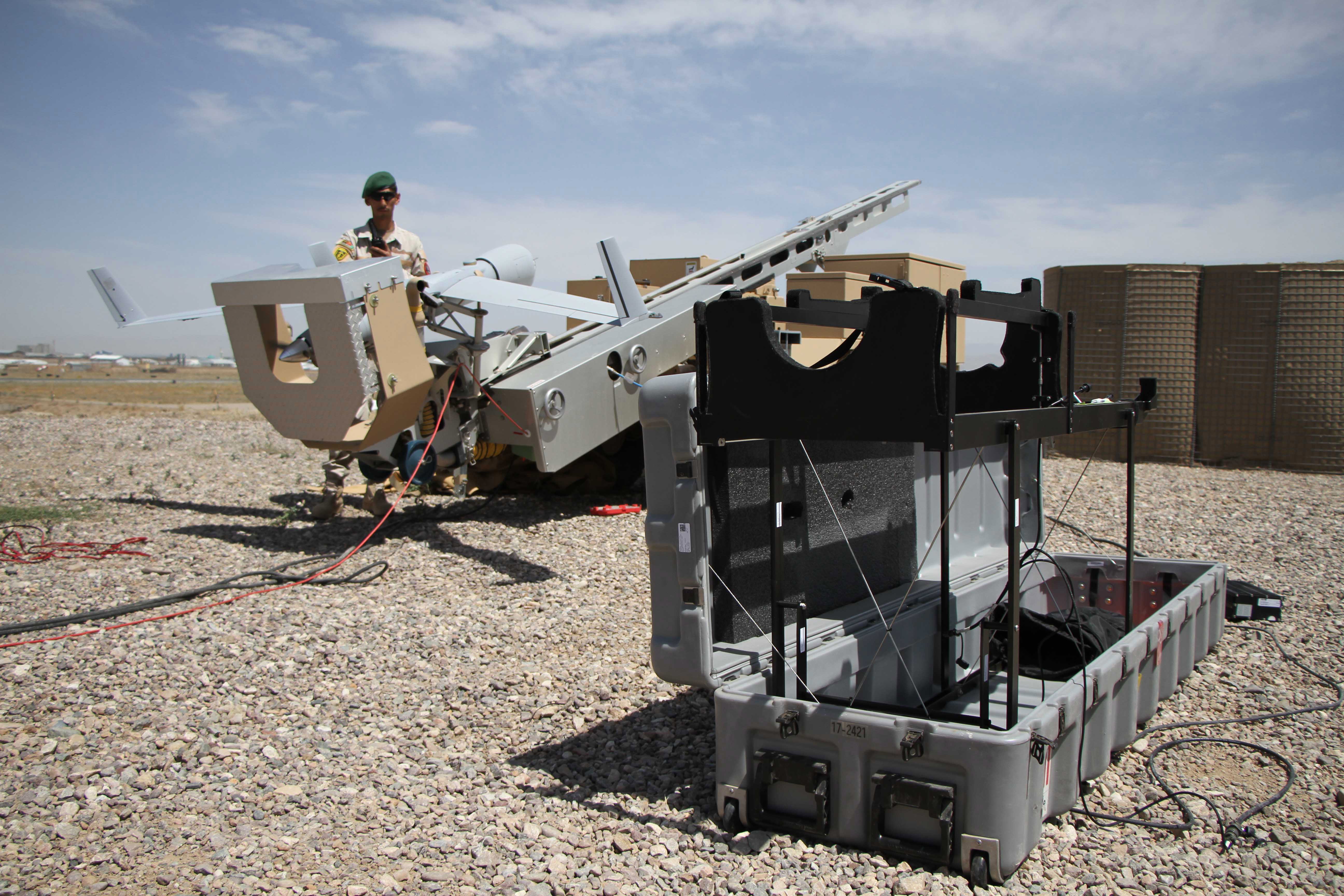 epa07609843 A genral view of  NATO's drone training to the Afghan soldiers to launch it for operational purposes, in Herat, Afghanistan, 29 May 2019. according to media reports, the NATO agreement was reached with the Afghan President, Ashraf Ghani, on NATO’s continued sponsorship and support of the Afghan army through to 2024 as a minimum.  EPA/JALIL REZAYEE