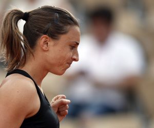 epa07625629 Petra Martic of Croatia reacts as she plays Marketa Vondrousova of the Czech Republic during their women’s quarter final match during the French Open tennis tournament at Roland Garros in Paris, France, 04 June 2019.  EPA/YOAN VALAT