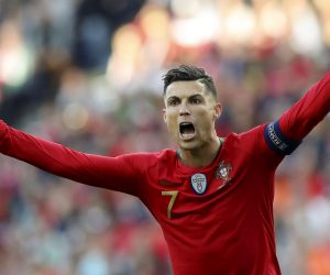 epa07637696 Portugal player Cristiano Ronaldo reacts during the UEFA Nations League final soccer match Portugal vs Netherlands at Dragao stadium, Porto, Portugal, 09 June 2019.  EPA/JOSE COELHO