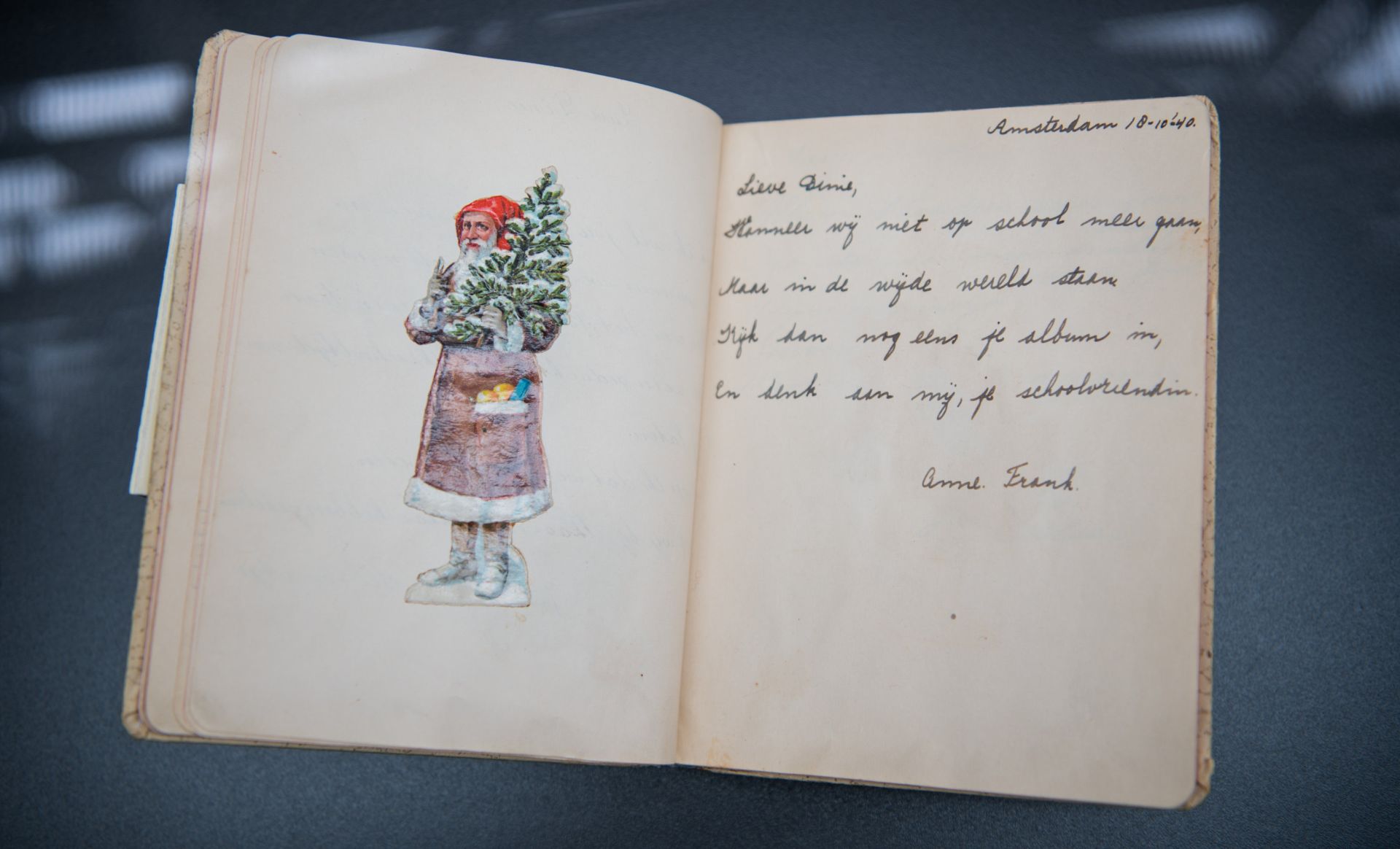 11 June 2019, Hessen, Frankfurt_Main: A general view of a poetry album to which Anne Frank contributed, which will be seen on display at an exhibition commemorating the 90th birthday of the German-born Dutch-Jewish diarist, who died aged 15 in 1945 at the Bergen-Belsen concentration camp during the Holocaust. The exhibition is scheduled to launch on 12 June. Photo: Andreas Arnold/dpa