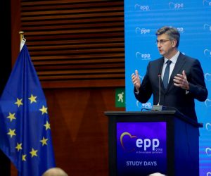 epa07643151 Croatian Prime Minister, Andrej Plenkovic, delivers his speech during the European People's Party (EPP) Group Study Days at the Kursaal Congress Palace in San Sebastian, Spain, 12 June 2019. The EPP Group Study Days event takes place from 11 to 13 June.  EPA/Juan Herrero