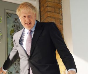 epa07654976 Conservative party leadership candidate Boris Johnson leaves his house in London, Britain, 18 June 2019. Johnson will appear in a BBC live debate among the remaining conservative candidates.  EPA/STRINGER